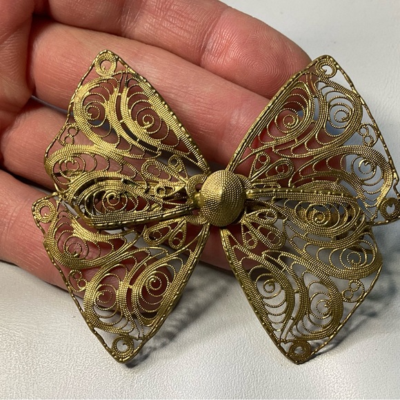 Antique Filigree Bow Brooch Large Size - Picture 3 of 6